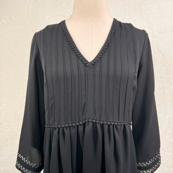 Anthropologie Ranna Gill Daphne Dress Black Mini Tassel Boho Work Size S - Picture 3 of 10